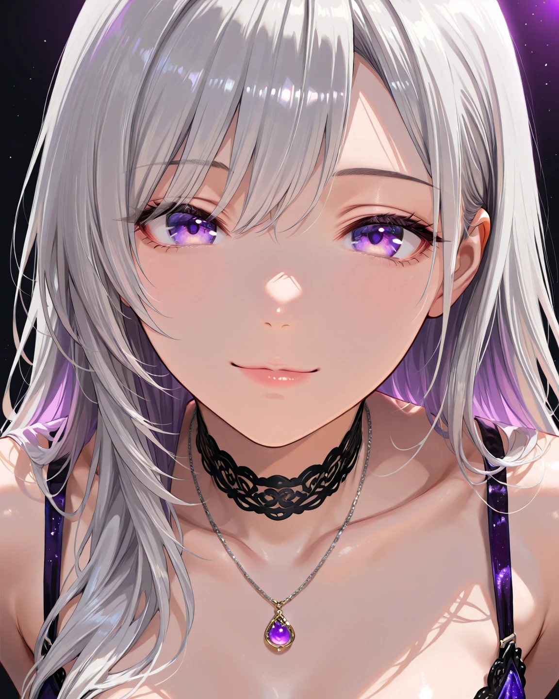 White Hair、Long Hair、Purple Eye、very, very big breasts、Nipples、breast milk squirting、Erect nipples、Face after climax、smile、Soaking wet、Peeing、Mole on upper chest、Nipple Pochi、Evil female executive、Antagonists、(villain)、Naughty older sister、Evil Queen