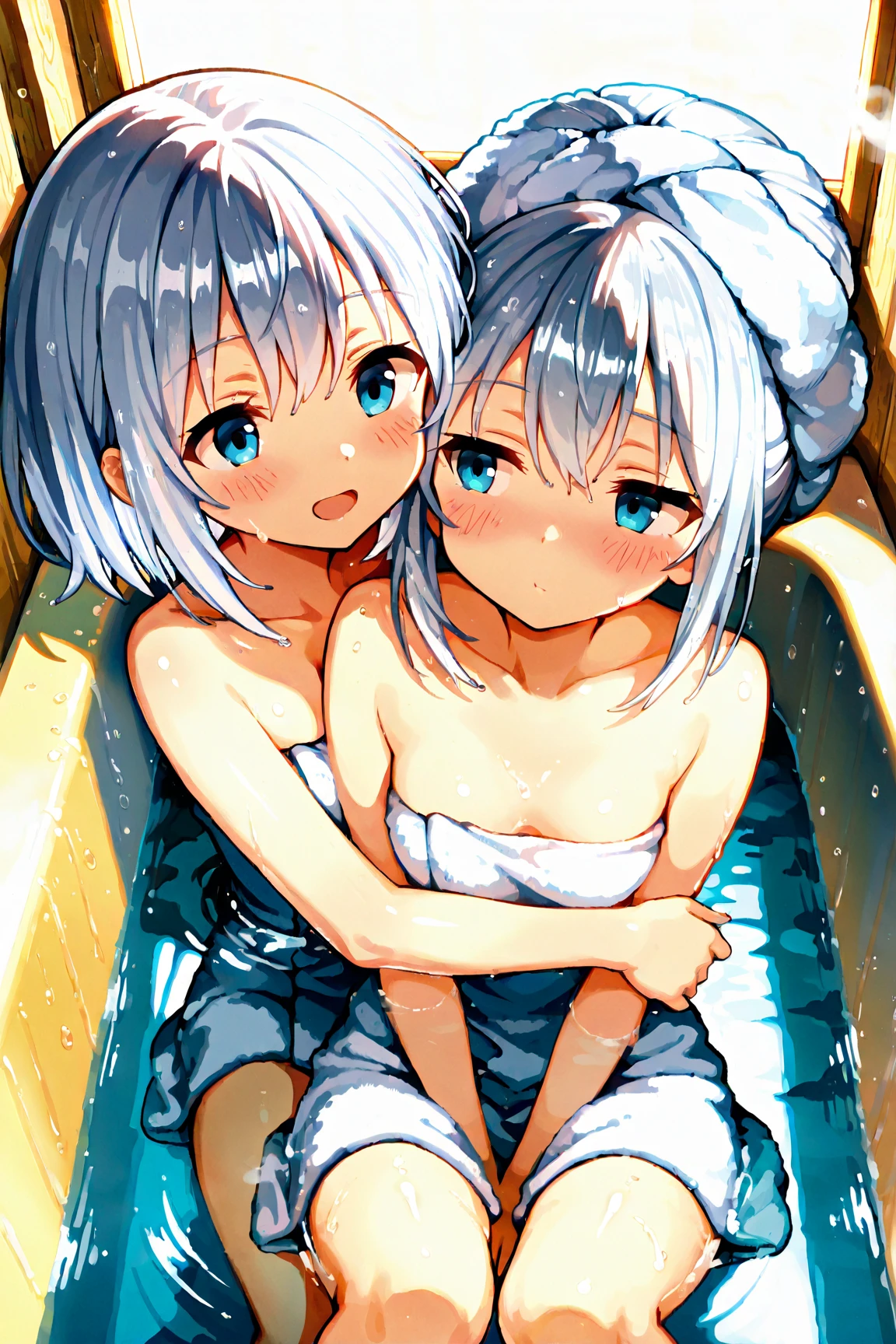 Big sister and her little sister naked in the bathtub