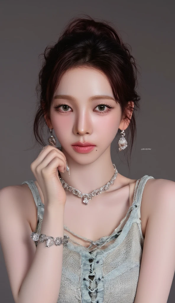 masterpiece,best quality,official art,extremely detailed CG unity 8k wallpaper,beautiful and delicate eyes)), watery eyes,symmetrical face,fantasy breasts,red lips,, thick thighs,wide hips,huge thighs,(1girl:1.4),(huge breasts:1),mature female, milf, ((perfect female figure)), narrow waist,, ulzzang-6500,  <lora:taiwanDollLikeness_v10:0.66> ,<lora:fashionGirl_v30ForSD15AndWaifu:0.88>,makeup,black_hair, collarbone, earrings, jewelry, lace, lace-trimmed_bra, lace_trim, large_breasts, long_hair, looking_at_viewer, mole, necklace, upper_body,