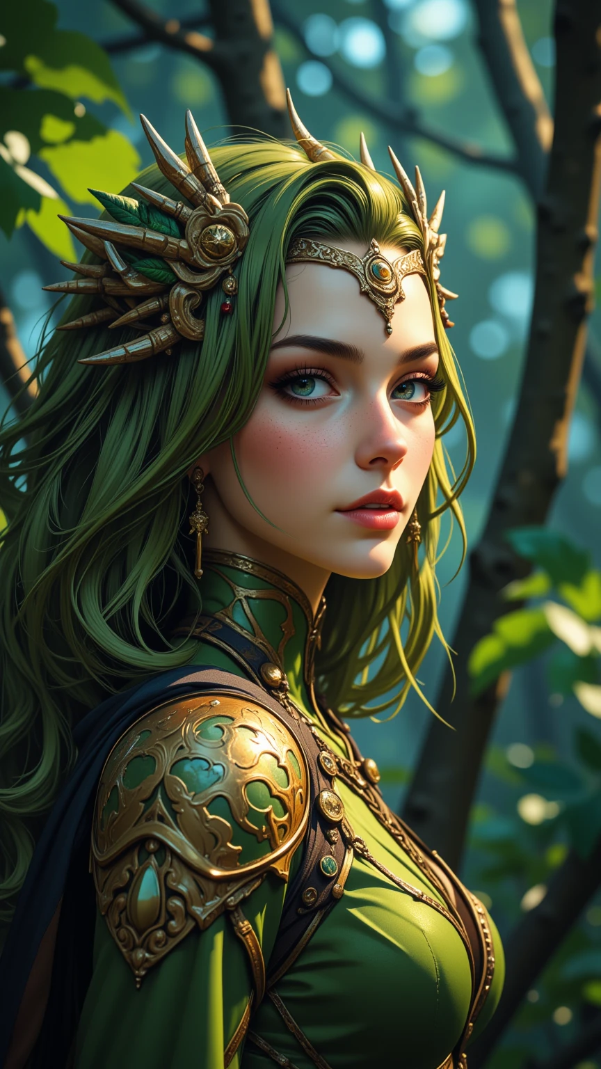 ((best quality)), ((masterpiece)), ((realistic)), Cannabis sprite, the hair is composed of cannabis leaves, green eyes, female face, metal carved top, royal aura, trend on artstation , sharp focus, studio photo, intricate detail, very detailed, detailed eye, illustration, very detailed, sharp focus, digital render, professional, 4k