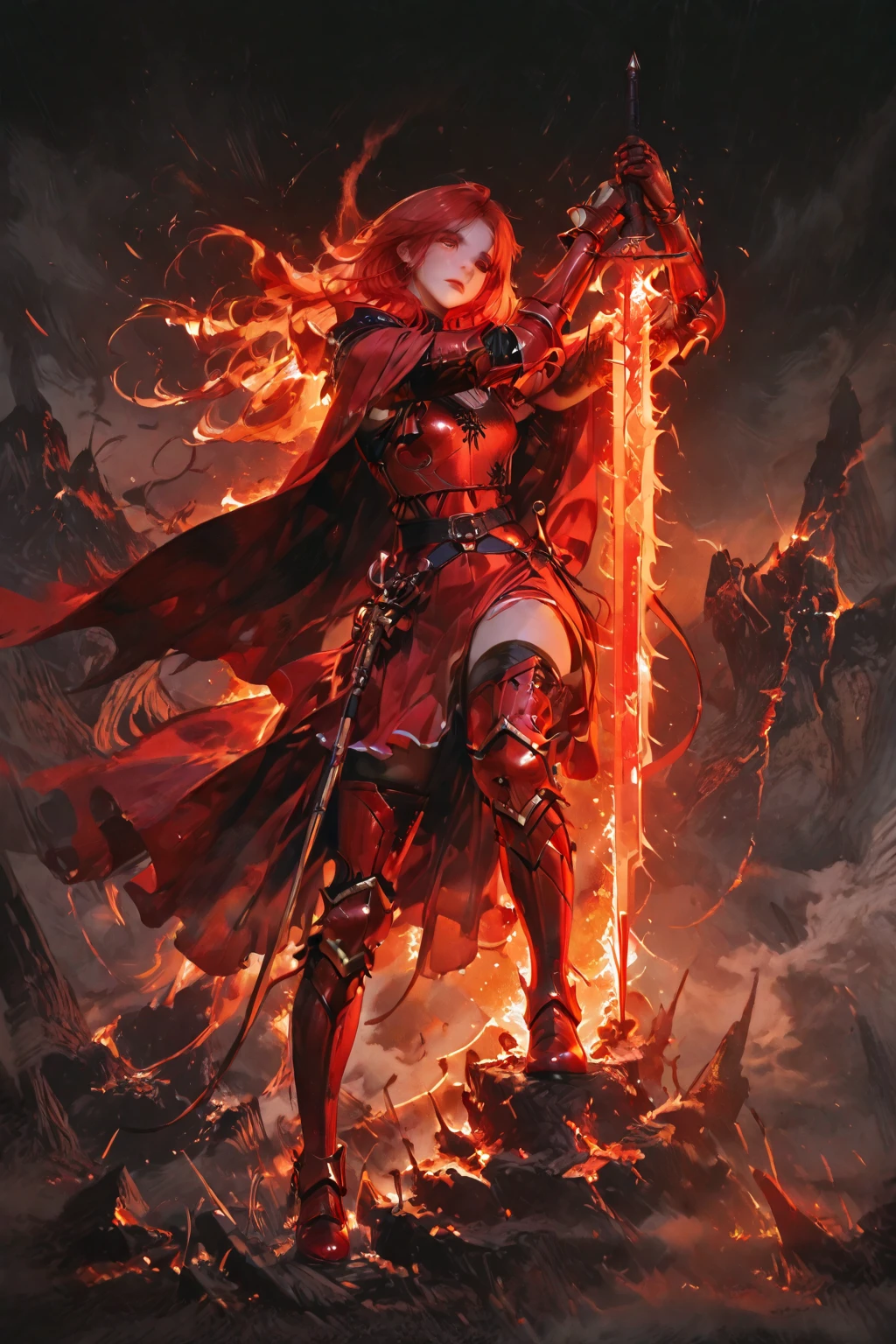 The Lady Knight Wears Fire、long, crimson colored, voluminous hair ...