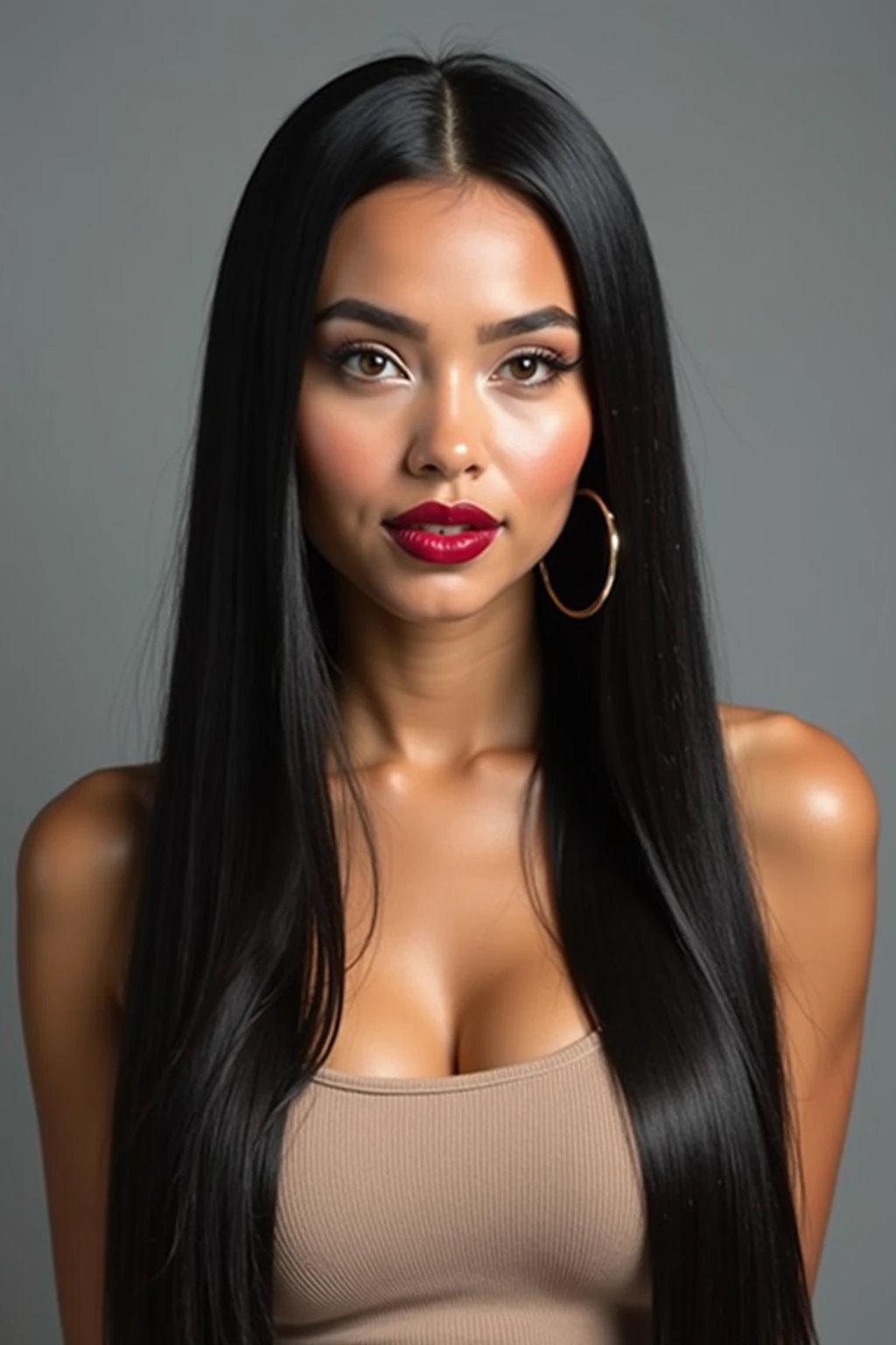 a very realistic and detailed photo of a beautiful french woman, tight black skirt, perfect makeup, long straight sleek dark hair, high quality, photorealistic, 8k, luxury, elegant, sophisticated, confident, studio lighting, cinematic, glowing skin, piercing eyes, full lips, sharp focus