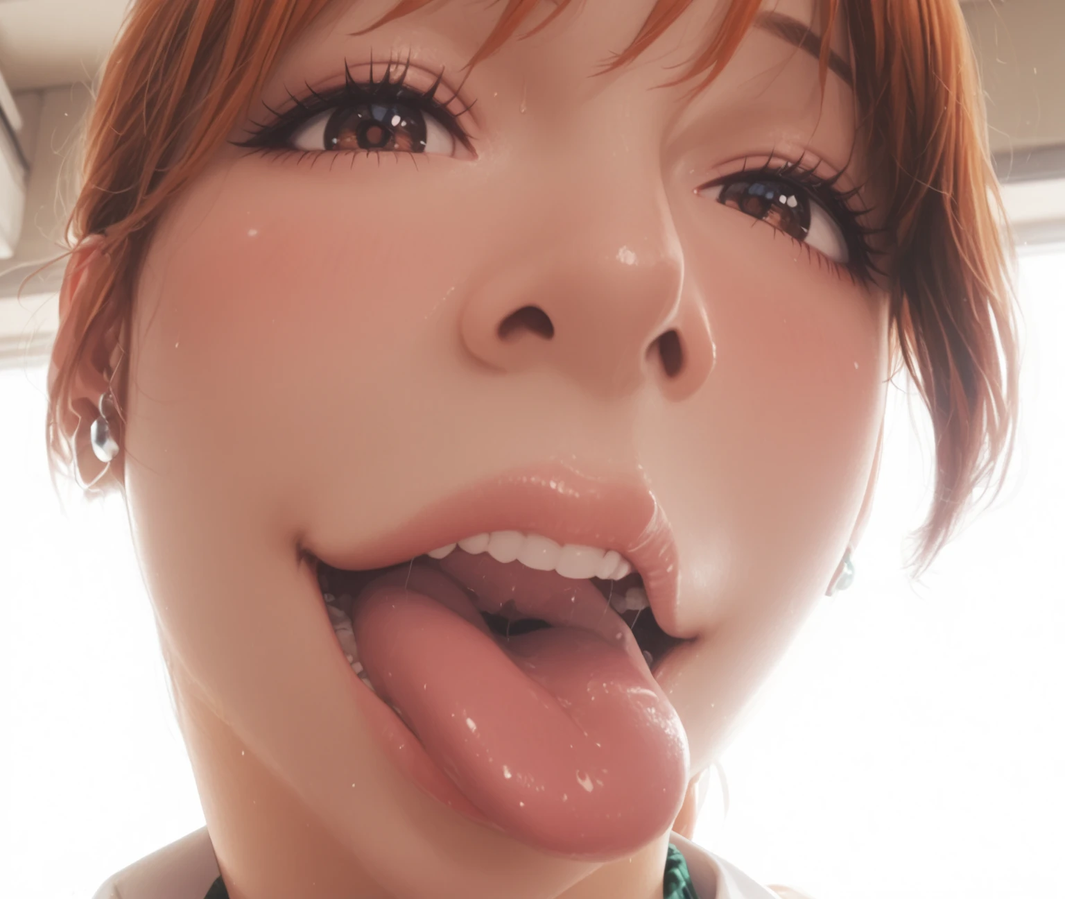 a beautiful sexy woman biting a penis, beautiful breasts, brunette, she is nude, she is biting into a hard penis, she has cum all over her body and in her hair, she is very excited, looks like Jennifer Lawrence, is very happy, smiling, biting off a cock, eating a penis for lunch, biting into a penis, stabbing a penis with a fork, penis on a plate, cutting up a penis, putting a penis in a meat grinder