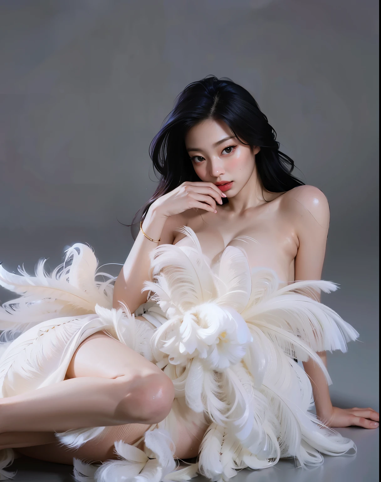 ((((NSFW))))、High resolution、(In detail)、Highest quality、masterpiece、Anatomically correct、(A young, naked 16-year-old angel: 1.5)、(She has white wings on her back)、Super cute girl、((Lying on your back))、Knees up and legs apart、I can see the vagina、My nipples are erect、((Big Breasts:1.5))、((Feeling facial expression))、Sweaty and flushed skin、bright midsummer sunshine、Shallow marine blue sea、A large bed floating in the sea、Black medium-long hair、