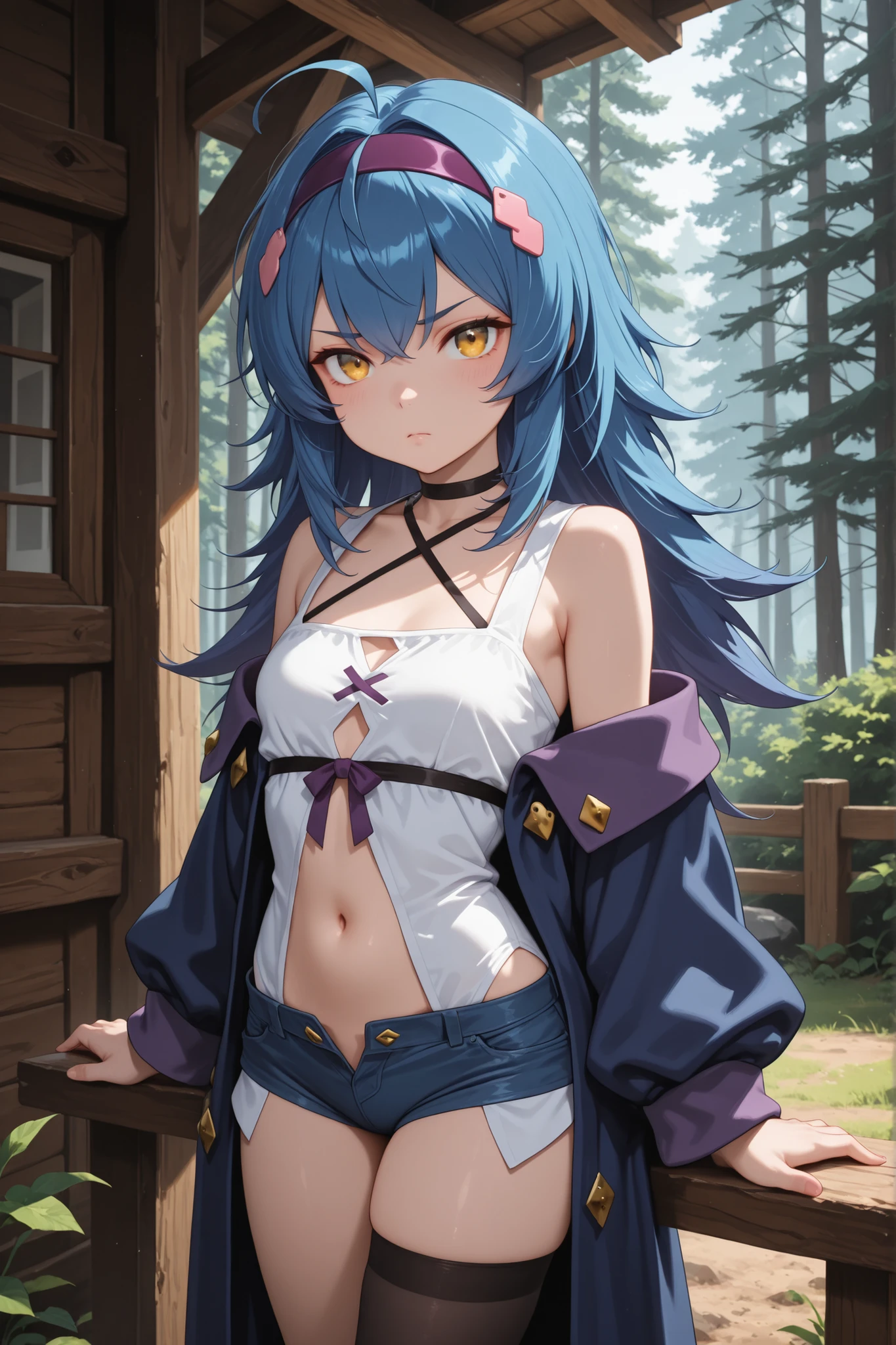 blue hair、whole body