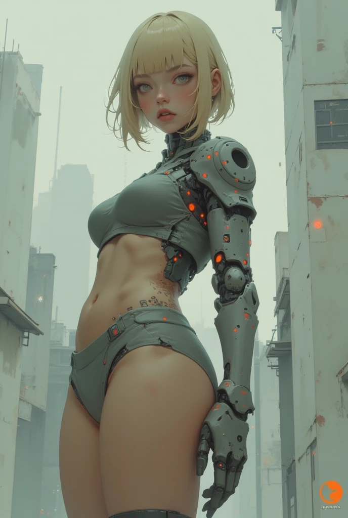 Woman body definition slender legs cybernetic body parts, short underwear