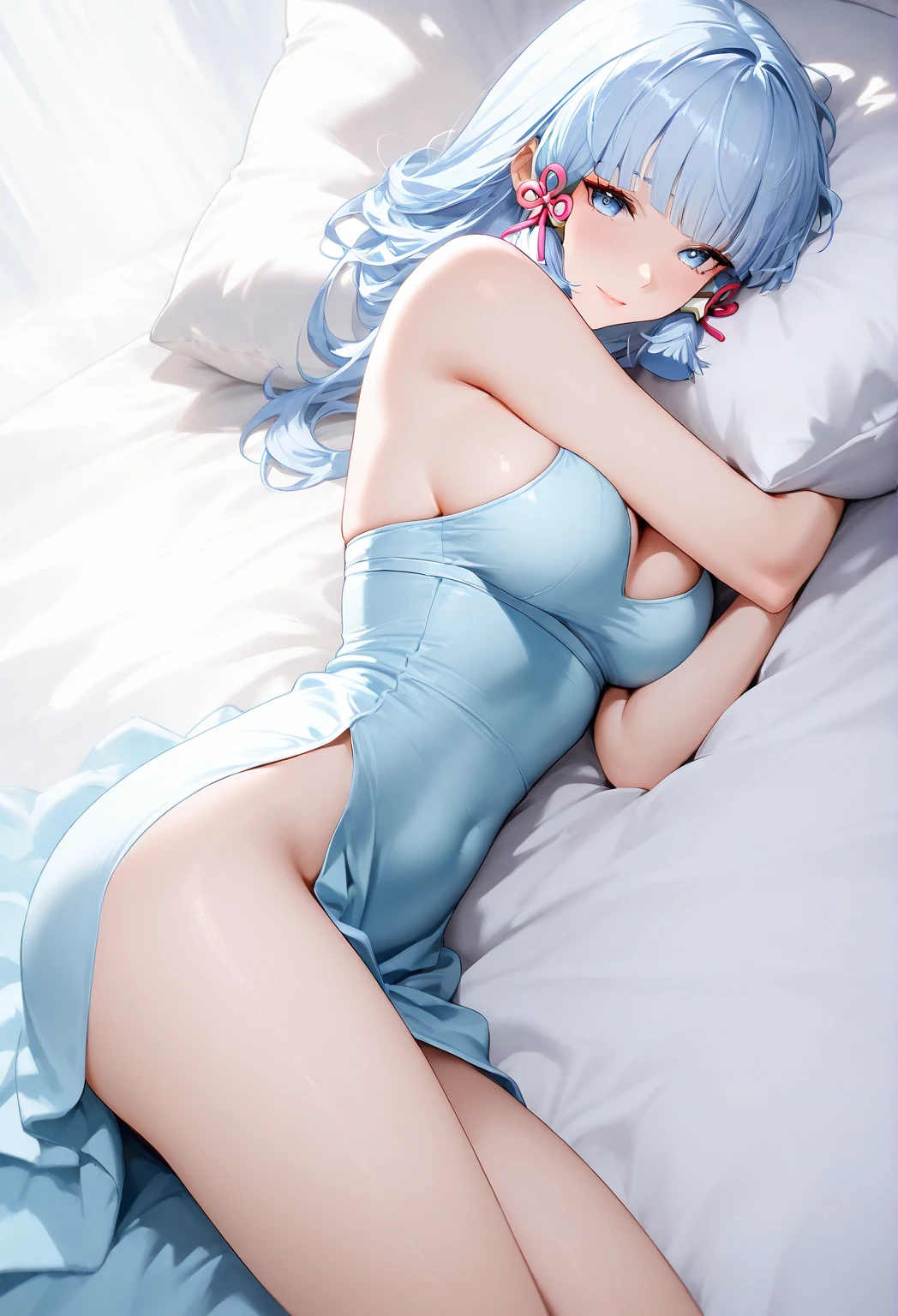 araffed asian woman in lingerie sitting on a bed,white bed sheet,Guviz,gorgeous chinese models,Sexy girl,guweiz masterpiece,seductive anime girls,Japan goddess,Guviz-style artwork,Light milky porcelain skin,Ethereal beauty,Middle Metaverse,a sexy pose,Beautiful Asian Girls,Attractive posing,lying on bed, ,Wearing sweat,Wearing sweat,Wearing sweat,lewd poses :Place your hands on the back of your head,bends his knees,Spread legs,Exposing the genitals,exhibitionism,expressioness:Drunken debauchery,orgasmc,Wet crotch and breasts,During sexual,big breasts body:Wet all over, Mature and plump body,Open your mind,Plump breasts,Wet breasts,Exposed cleavage,Bare ,Milk flows from the nipple,Torn clothes,Clothing clings to the skin, Bare-bodied,Exposing the genitals,Shedding of urine,Shedding of urine,Urine flows everywhere,The whole body is covered with white mucus