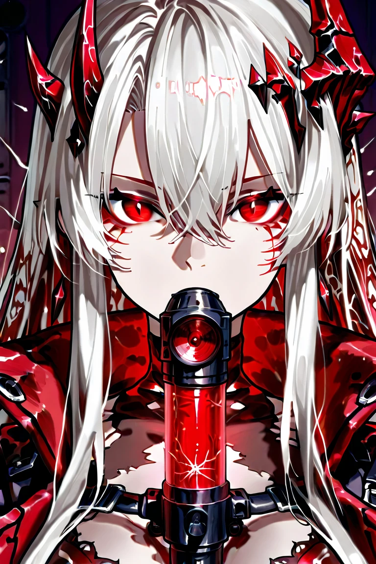 White hair, Long hair, Red eyes, Succubus, The octopus is haunted,