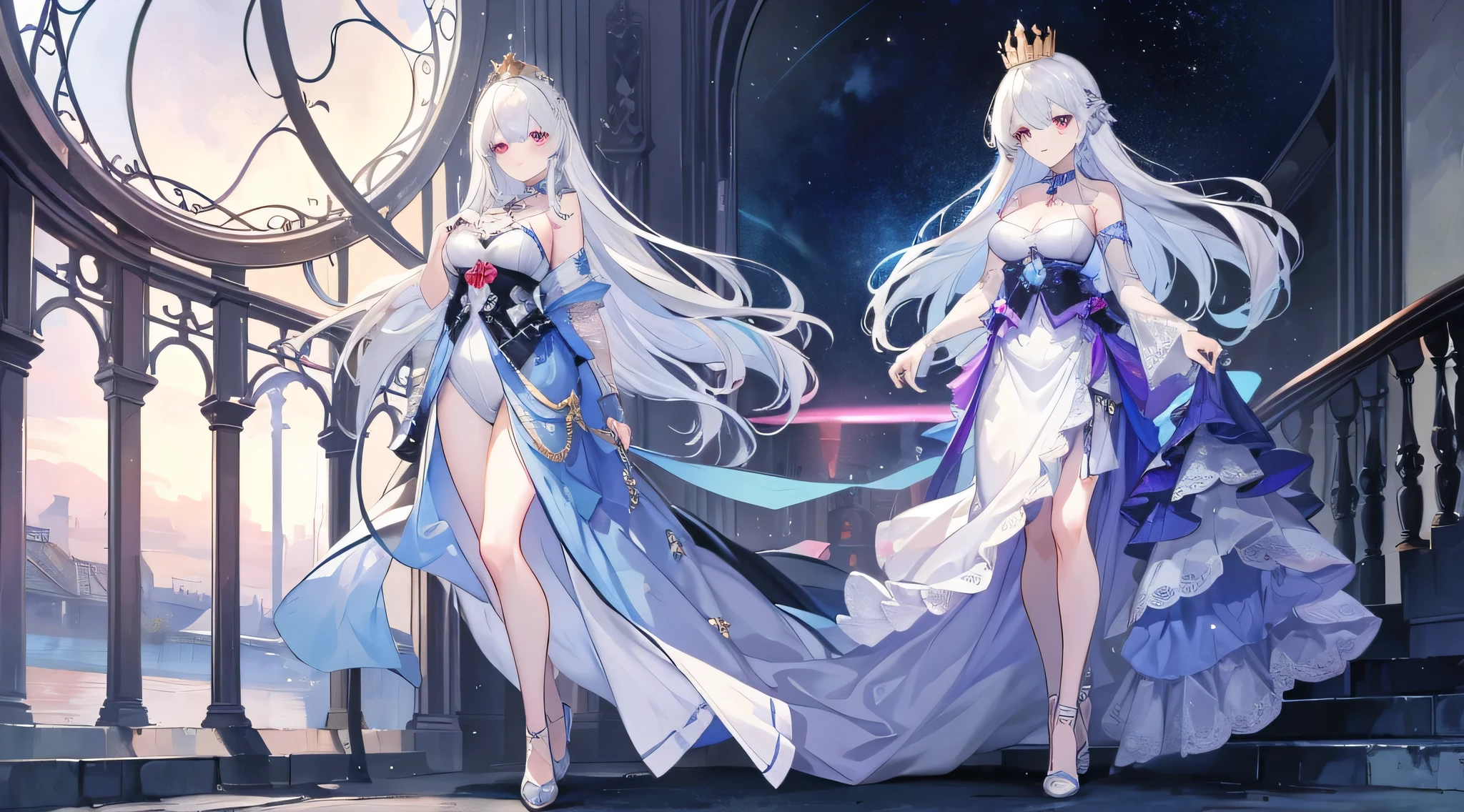 highest quality, masterpiece, high resolution, 1 person, female, silver hair, long hair, blue eyes, Tired face. distinct eyes, side, big eyes, Eyelashes, eyeliner, Sisters' robes, black hairpin, Sheep Horn, huge breasts, praying
