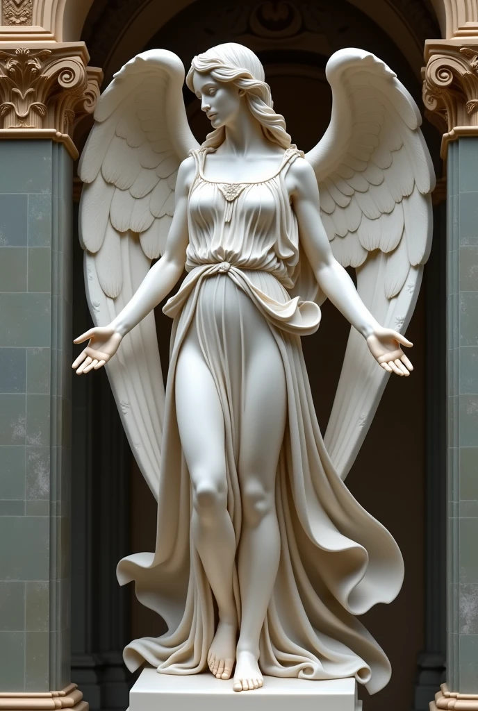 (masterpiece, best quality), intricate details, weeping angel statue made of white marble, (white marble:1.2), outside, dark forest, night