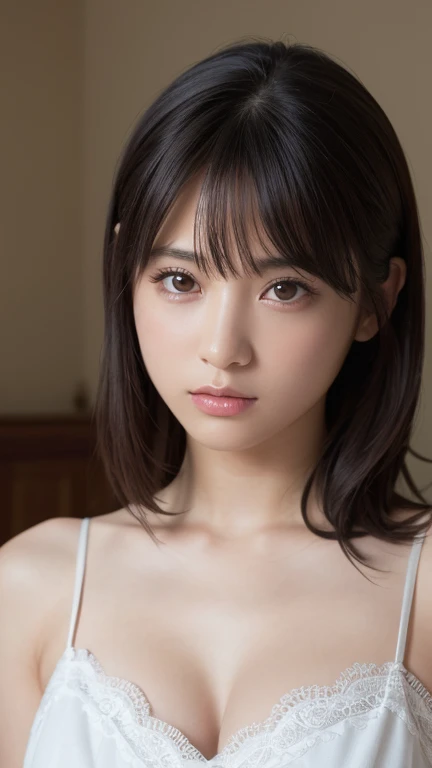 (8K、Raw photography、top-quality、​masterpiece:1.2)、(realisitic、Photorealsitic:1.37)、ultra-detailliert、超A high resolution、女の子1人、see the beholder、beautifull detailed face、A smile、Whole body 3/4、Ultra mini skirt、Tank Tops、poneyTail、Beautiful belly button、Beautiful bust、Constriction、(Slim waist) :1.3)、The shirt、Beautiful detailed skin、Skin Texture、floated hair、profetional lighting、middlebreasts、eyes gentle