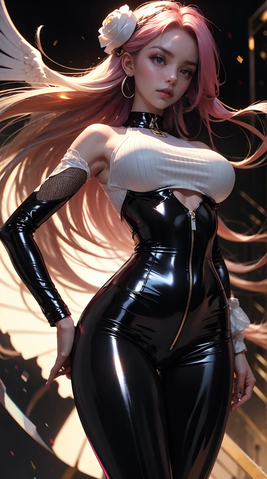 Masterpiece, Beautiful art, professional artist, 8k, art style by sciamano240, Very detailed face, Detailed clothing, detailed fabric, 1 girl, big breasts, standing, view from behind, perfect ass, perfectly drawn body, pose sexy, beautiful face, long dark crimson hair, Blue eyes, very detailed eyes, pink cheeks, seductive expression, loving smile, glasses, choker:1.6, (long sleeve white collar buttoned shirt), (shiny black corset), black gloves covering your hands, (shiny black leggings), Sensual Lips , winter night, show details in the eyes, looking at the viewer, elegant room, at night,