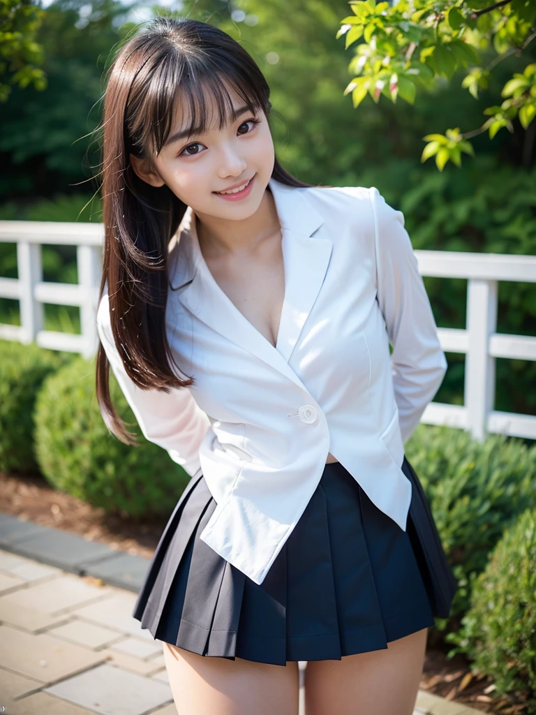 ((smile))、Confused、RAW Photos、(((The ultimate portrait masterpiece)))、((The cutest girl in the world:1.4))、1 girl、12 years old、Japanese、Cute face、((Silky Hair))、(A high ponytail tied with a ribbon:1.4)、((Super huge breasts:1.4))、((Eyes that shine like jewels))、Glowing Skin、(young woman;A consisting of a transparent white shirt, Thin ribbon, blazer, Checkered pleated skirt.:1.5)、Winter clothes、(Uniforms made from high-quality fabrics:1.4)、Ultra-detailed uniforms、(She shyly pulls up her skirt:1.3)、(I can see your beautiful vagina.:1.3)、((Crotch from the front))、A skirt fluttering in the wind、eyeliner、Beautiful Bangs、Hair between the eyes、((solve、High resolution))、Detailed Background、8 KUHD、Digital SLR、Soft Light、high solve、Film Grain、Fujifilm XT3、Shallow depth of field、自然なSoft Light、Narrow waist,(Beautiful girl with sparkling eyes:1.3),(A big bust that seems to burst:1.4),(Sometimes I squat so I can see my pussy line:1.59),(Very beautiful pussy line:1.5),(Skirt Lift:1.5)