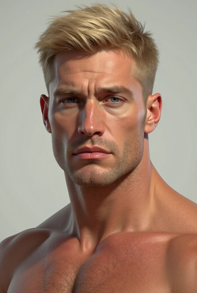 Blonde messy hair, strong nose, blue eyes, chiselled jawline, towering height, physic (lean and athletic,broad shoulders) so gorgeous guy.