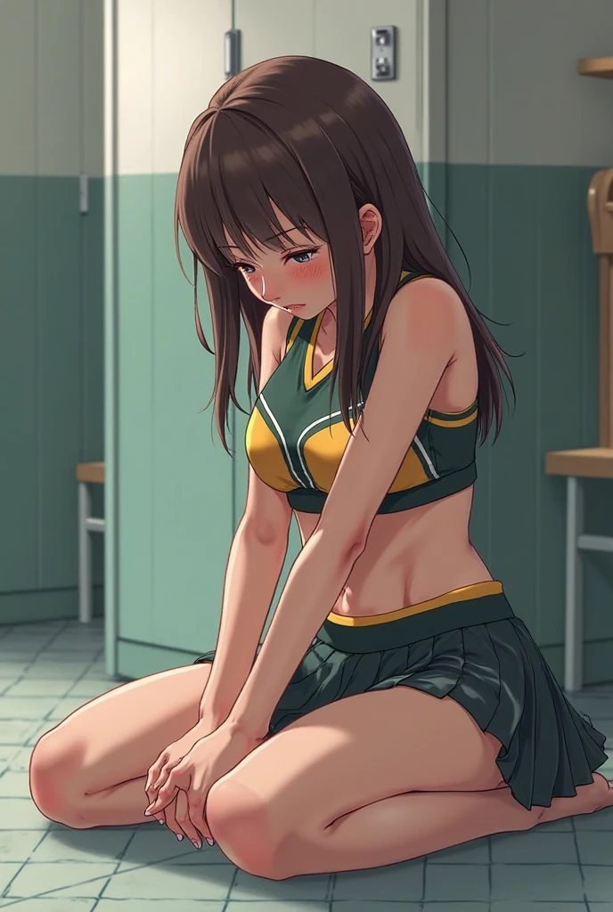 good girl, young skinny body, small , long hair, dark hair, shy, armpit, kneeling on table, legs spread, smooth pussy, bent over, sweaty, surrounded by students, covered in , body covered in cum, wet body, dripping wet body, show ass, smooth round ass, butt sweaty, sucking cock, begging, in public field, raped, nipple slipped, bra fell off showing nipple, bare breasts, fully naked, small breasts, kissed, cum on face, dripping cum on armpit, arms up, breasts and nipples showing, small breasts dripping with cum cheerleader, topless cheerleader, sweaty armpits, sweat dripping off breasts, small breasts, in public, green skirt with yellow strips, legs up, showing panties, topless, breasts showing