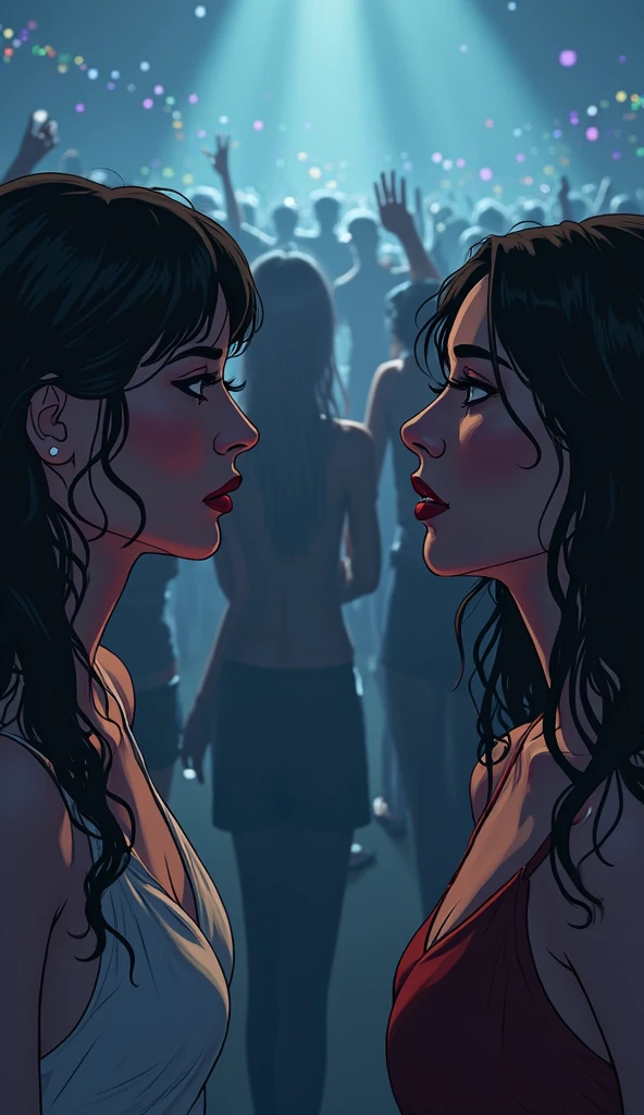 (Masterpiece), High Quality, 2 Attractive Women, Diverse Races, Fight Scene in the Rain, (1:1 Ratio), Stormy Weather, Dramatic Atmosphere, (One woman grabbing the other's hair:1.5), (Hand on Rival's Throat:1.5), Glaring Eyes, Clenched Teeth, Grim Determination, Wet Hair, Messy Curls, Dripping Wet Skin, (Physically-based Rendering:1.0), High Resolution, Detailed Textures, Deep Contrasts, Cinematic Lighting, Rainwater Reflections, (Dynamic Light
