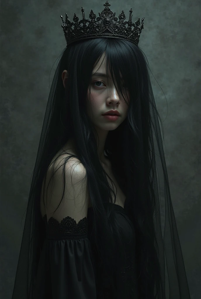 (Highest quality、Cowboy Shot、8k、Best image quality、Award-winning works、Ultra-high resolution)、Creepy and horror-like beauty、(Zombie Beauty:1.1)、(Bloody Face:1.2)、(Very long bangs:1.1)、Zombie Makeup、(Pure white and creepy skin:1.2)、Straight long hair、Black eyeshadow、Around the eyes、Black Lips、Long white hair、White nightgown、(Dark and eerie forest background:1.2)、Dark and spooky tree々、Terrible night、Dark thriller vibe、Spooky fog、Small Valley、(Look at me with a sad expression:1.1)、Blurred Background、(nude:1.4)、Accurate anatomy、Ultra-high resolutionの顔、Ultra-high resolutionの髪、Ultra-high resolutionのキラキラした瞳、Ultra-high resolutionのBlack Lips、(Ultra-high resolutionの完璧な歯:1.1)、Highly detailed creepy face