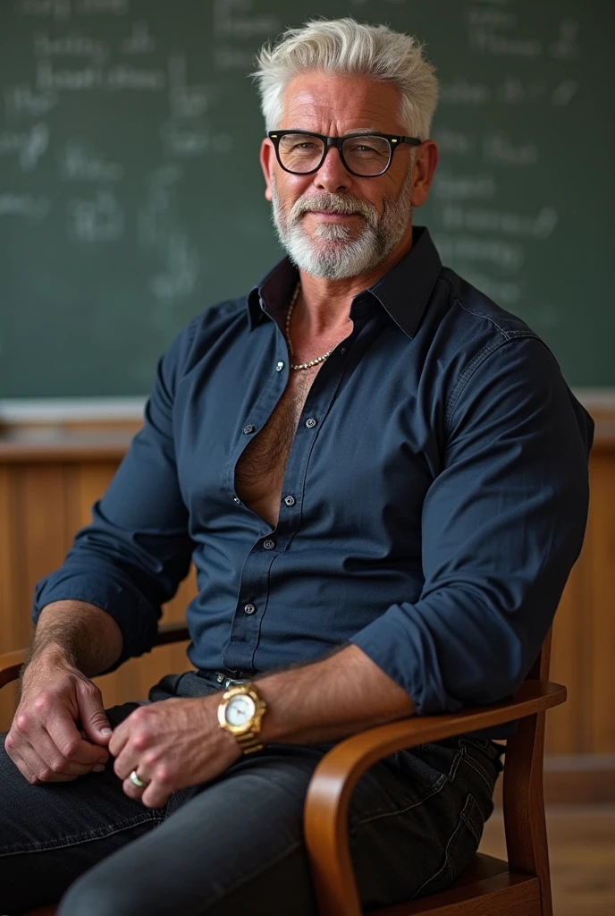 Old, naked, big dick, gray-haired teacher.