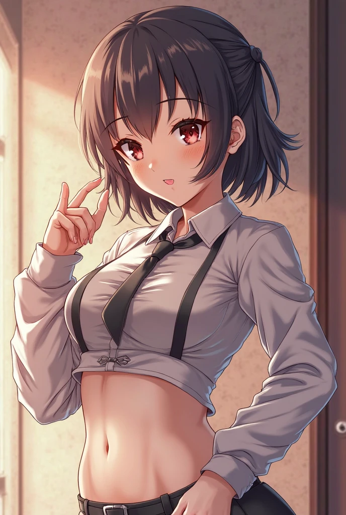 Highest quality,8K,High definition,Cute like a little sister,Dark brown bob hair,navel,White blouse,(Checked mini skirt),Panty shot,Going to school,