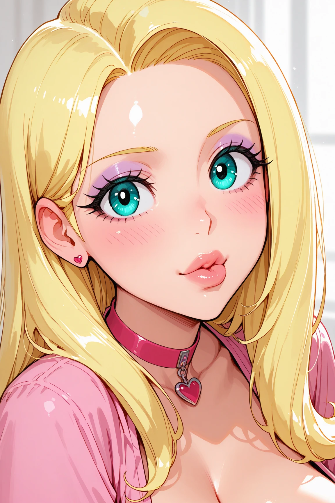 Generate a cute gal illustration icon image。She wears heavy makeup, false eyelashes, colorful or blonde hair, and has long hair.