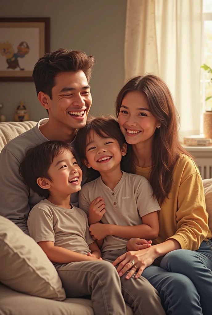 The girl opens her eyes and sits up in bed, smiling. His parents, surprised and excited, they hug her.