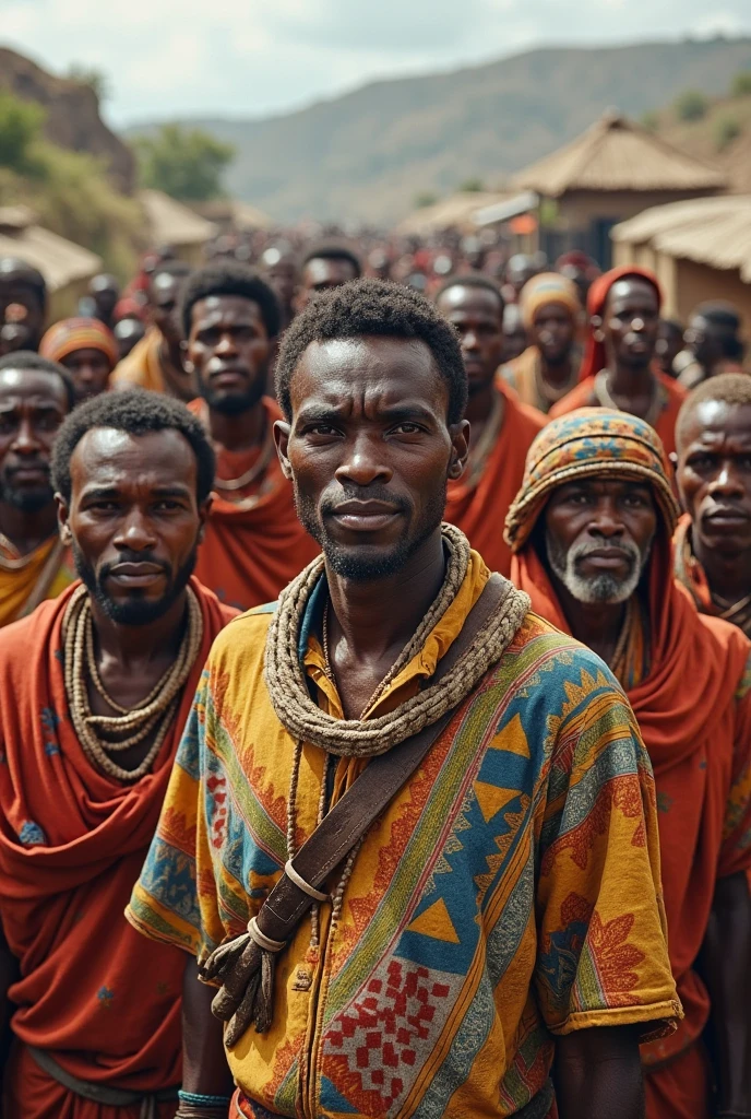 Generate an image of dark black African villagers in a village Setting crying heavily whiles standing infront of a hut