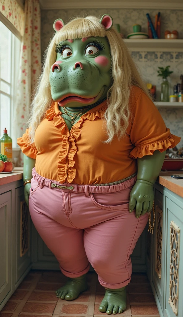 (masterpiece, best quality, ultra realistic, 4k, 2k, (intricate:1.1), (high detail:1.3), film photography, soft focus,
RAW photo, photorealistic, analog style, subsurface scattering, photorealism, absurd res)
female, adult, boog
brown bear, belly,
(blond hair:1.5, swept bangs),
brown eyes, (thick red lips, makeup),
morbidly obese,
broad shoulders, breasts, pot belly,
(green clothing, dress),
full body, standing
hand on breast,
bar background,
<lora:add_detail:-1>
<lora:hair_length_slider_v1:2>
<lora:muscle_slider_v1:2>
<lora:weight_slider_v2:3>
<lora:gender_slider_v1:3>
<lora:Boog - fluffyrock 1088 lion e27:0.8>