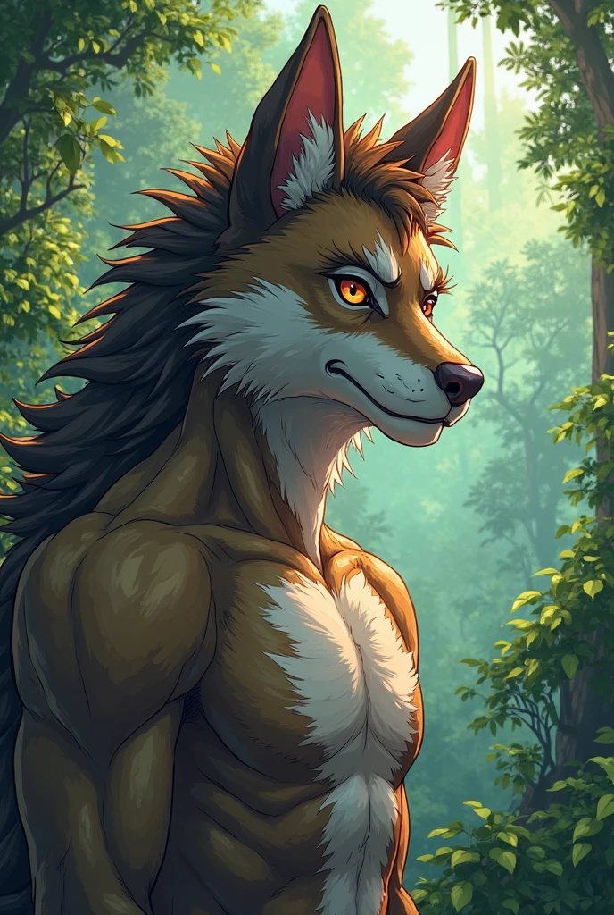 4k, high resolution, best quality, masterpiece, perfect colors, perfect shadows, beautiful and detailed portrait, perfect lighting, posted on e621, (by Chunie, by Einshelm), furry, anthro, furry art, ((portrait)), male fox, red fox, (two-toned fur), furry body black legs from foot to knee,fluffy, fluffy tail, body fur, animal nose,chin fluff, muzzle, Mane,Big fluffy chest tuft, big fluffy neck tuft,fluffy neck, fluffy chest, Lots of fluff, Beautiful brown eyes, fit body, detailed fur, detailed face, ((Bonifasko lighting)), fox tail, (detailed eyes), perfect pupils, Tall, Long brown hair, messy long hair, Fluffy neck, Huge Fox tail, nude, presenting penis, canine penis, knot, Arms white, Red bandana on his neck, small beard, penis focus,