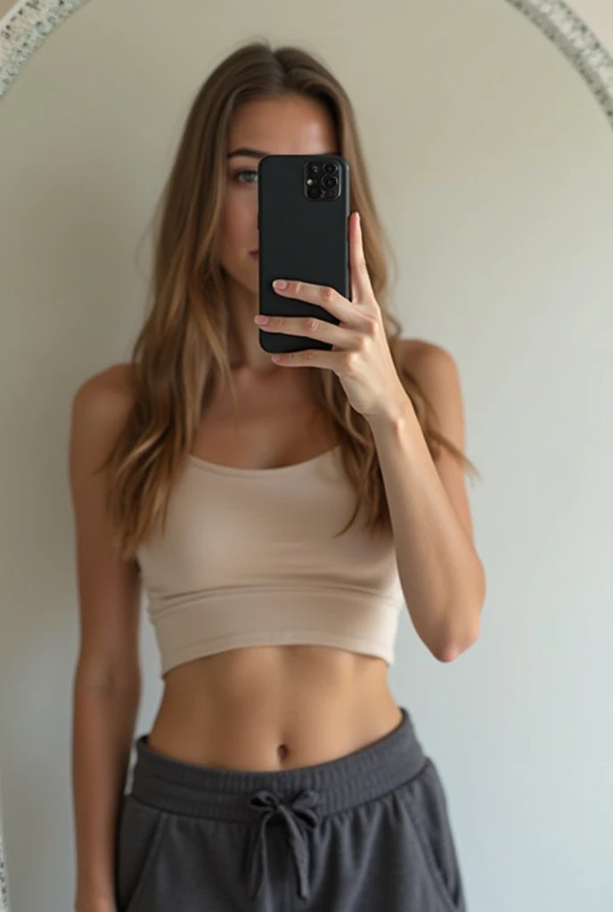 A 23-year-old white woman with unparalleled beauty.、blue eyess、dark blonde、hair is wavy、Longhaire、wears a red headband on his head、The ends of the hair are curled upwards、Leaning against the ivy-covered wall of the ruins.、a smile、View from the front、She is wearing a black sports bra made by a sports manufacturer.、wearing a black choker、I&#39;m wearing hot pants made of jeans fabric with tight distressing.、The navel is out、My abs are cracked、Slender yet well-proportioned body、sunlight is shining from above、Photorealistic images、8K picture quality、I&#39;m punching my chest、I don&#39;t want my head to disappear from the screen.、The color of the jacket is random、I&#39;m wrapping my jacket around my waist、I'm pulling my hair up、Wearing accessories on your wrist、Only one leg is wearing thigh-high orange stockings.