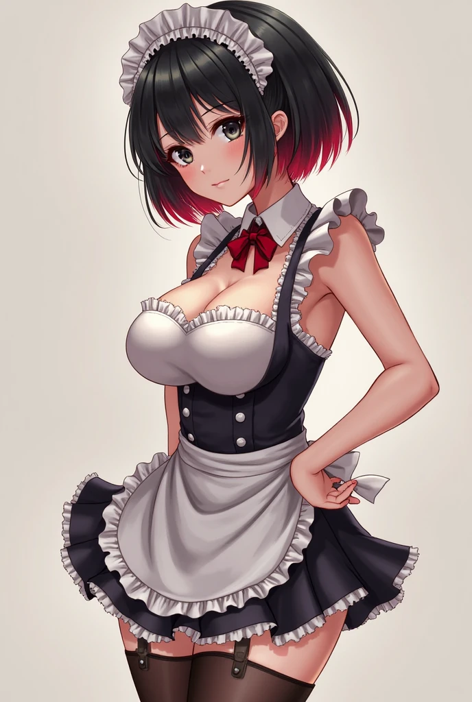 1girl, maid, (full body:1.1), thighhighs, cleavage, perfect eyes, perfect face, kuvshinov, (gradient background:1.2),