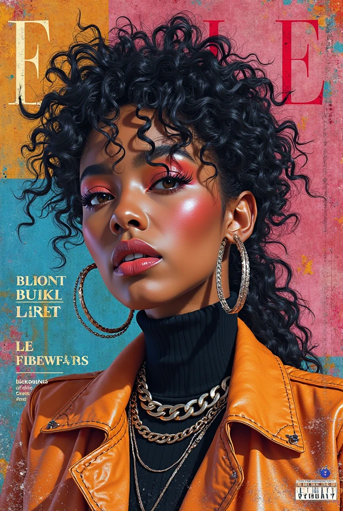 Craft a bold Vogue magazine cover that combines the elements of a news piece and a fashion statement. The background features a collage of fashion-related images, showcasing different textures, fabrics, and colors. In the center, a powerful model with a fierce expression stands tall, wearing an avant-garde ensemble that pushes the boundaries of fashion. The title "Fashion Revolution" dominates the cover in large, eye-catching letters, written in a modern, sans-serif font. A smaller text box highlights a headline like "Breaking Barriers in Style" or "Fashion's New Frontier." The overall composition is digitally created, incorporating vibrant colors and dynamic typography.