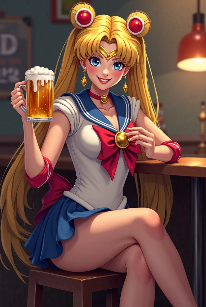 sailor moon, blush, bottle, drinking, <lora:xl_katyusha_chug(pony):1>, score_9, score_8_up, score_7_up, score_6_up,