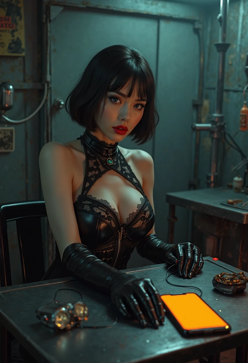 ((calidad superior)), ((obra maestra)), ((realista)), (Los detalles), (fotorrealista:1.5), puppet, marioneta de nadera humanoides tendidos en un piso de concreto, Science-Fiction, HDR, Trazado de rayos, NVIDIA RTX, Los ultra-Highres, Irreal 5, Sub-Surface Scatterring, PBR texturizado, Post-procesamiento, Anisotropic filtering, Profundidad de campos, maximum sharpness and sharpness, Regla de los tercios、8K RAW、(Luminescent Particles:1.4)、(super-detailed CG、Unidad 8k Fondos de pantalla、lighting like a movie、destello de lente、foco nítido. Girl with lingerie, Robotic Parts, Cannons, Armas, pistola, Arte cyberpunk、arquitectura cyberpunk