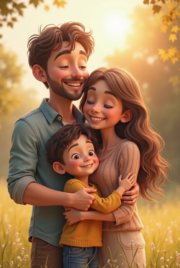 A boy with Down syndrome and his parents with his brother
