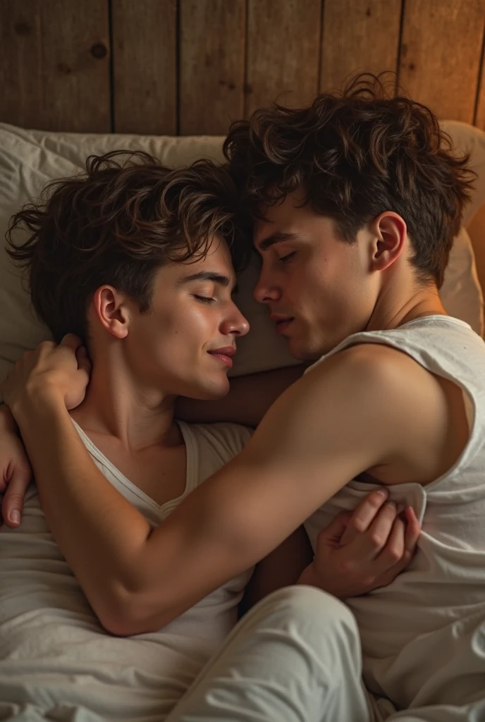 Two heteroflexible men on a couch masturbating 