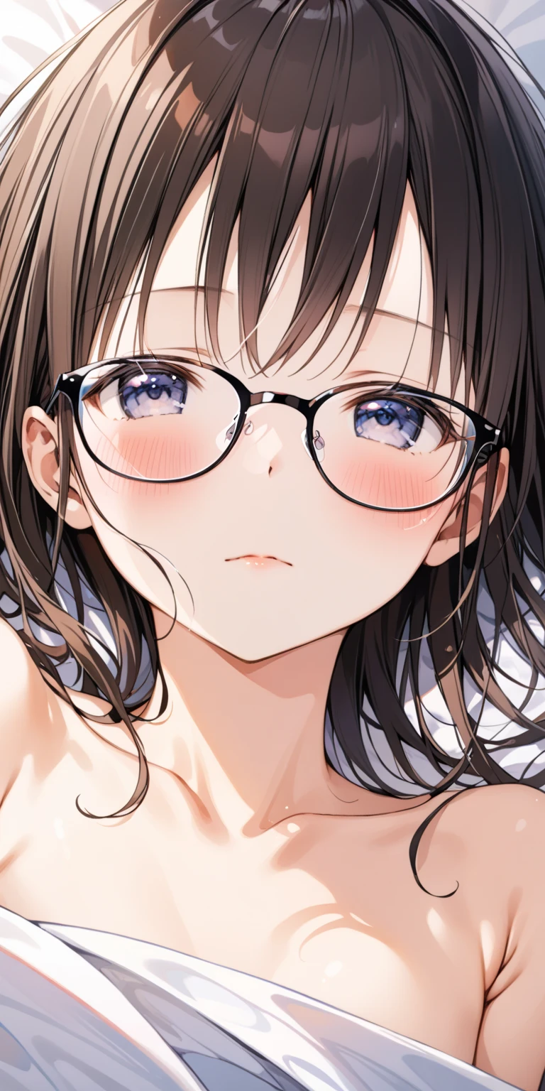 Super detailed, best quality, High resolution, Moe anime, ((A cute girl with black hair and droopy eyes wears round glasses.)), (baby face), cute eyes, detailed eye description, brilliance of eyes, Looking at Viewer, pale skin, (((petite))), (Big eyes:1.4), smile, focus on the face, at the pool, on all fours, (super close up of tongue), (((from above))), open mouth, (((face only:1.3))), ((naked)), nsfw, naked, bright eyes, white micro bikini