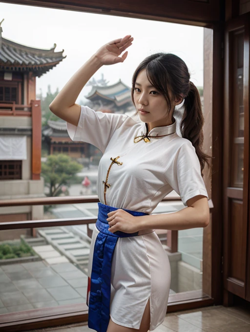 A girl, Ancient Chinese Clothing, whole body, Sunlight, Clear face, Clean white background, masterpiece, Super Detail, Epic Composition, Ultra HD, high quality, Extremely detailed, Official Art, Uniform 8K wallpaper, Super Detail, 32k