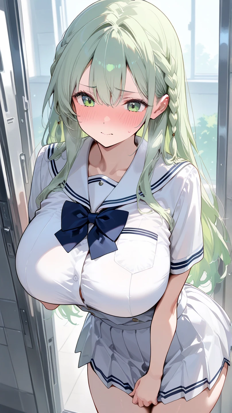 ((A Pretty nude high school girl with fox ears)), ((lifting up the white shirt)), shirt lift, wearing the pleated skirt, Baby face, ((top-quality, master piece, ultra-definition, high resolution)), anime girl, ((ultra-detailed illust:1.2)), 1 girl, bangs, hair between eye, white hair, beautiful hair, purple colored eyes, Shiny eyes, ((detailed eyes:1.2)), ((super gigantic breasts:1.3)), ((bouncing breasts:1.3)), motion blur, ((Give the breasts a blur effect:1.3)), huge tits, Soft breasts, cleavage of the breast, show breasts, emphasize the breasts, focused on breasts, ((erected nipples)), belly button, Big smile, enjoyed, laughing, opened mouth, take off clothes, in the classroom, cowboy shot, (((large amount of breast milk is dripping down from nipples:1.2)))