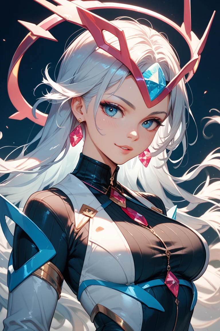 (best quality)), ((masterpiece)), Big boobs, Big Ass, Good shape, White hair, Tights, Red iris, Big and bright eyes, Long eyelashes, Small, pale natural lips, Small chin, (Perfect four fingers, 1 thumb)