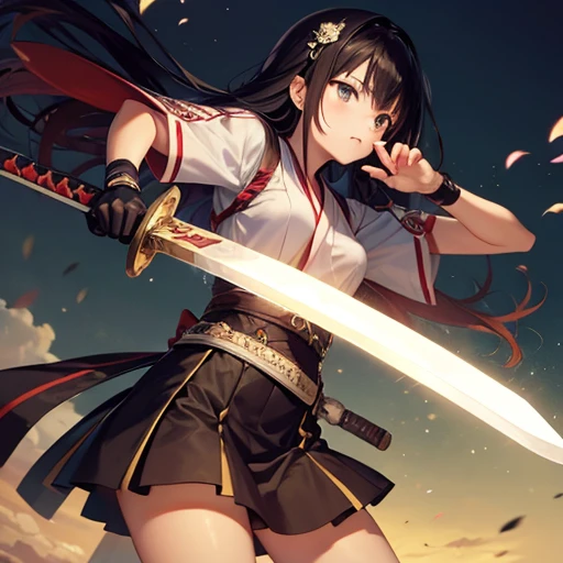 (Perfect Anatomy)、Mastepiece、Ultra High Quality、 8K、Photorealistic、masterpiece、highest quality、Ultra-high resolution、Maximum resolution、Very detailed、Professional Lighting、anime、Adult female、thin、so beautiful、samurai、Light clothing、armor、kimono、Pauldrons、Black Hair、Red Eye、High leg、Knee-high socks、Equipped with a sword、両手にEquipped with a sword、Two-Way、ponytail、Hold the sword、Action pose、Quick Movement、Swinging Down the Sword、Flowing hair,、Intense expression、Intense battle scenes