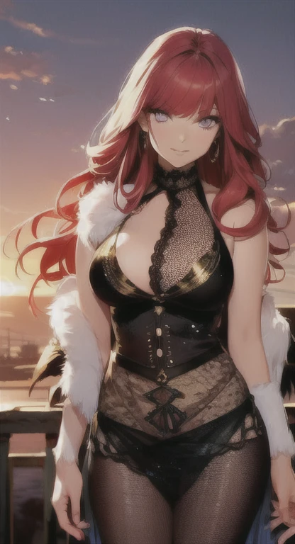 (best quality,4k,8K,highres,masterpiece:1.2),ultra-detailed,(realistic,photorealistic,photo-realistic:1.37),redhead character,detailed red eyes,detailed black accents on warm-colored clothes,orange and red butterfly wings