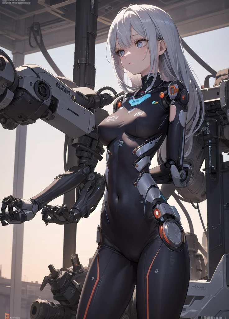 best quality,detailed background,girl,mechanical arms, cityscape,