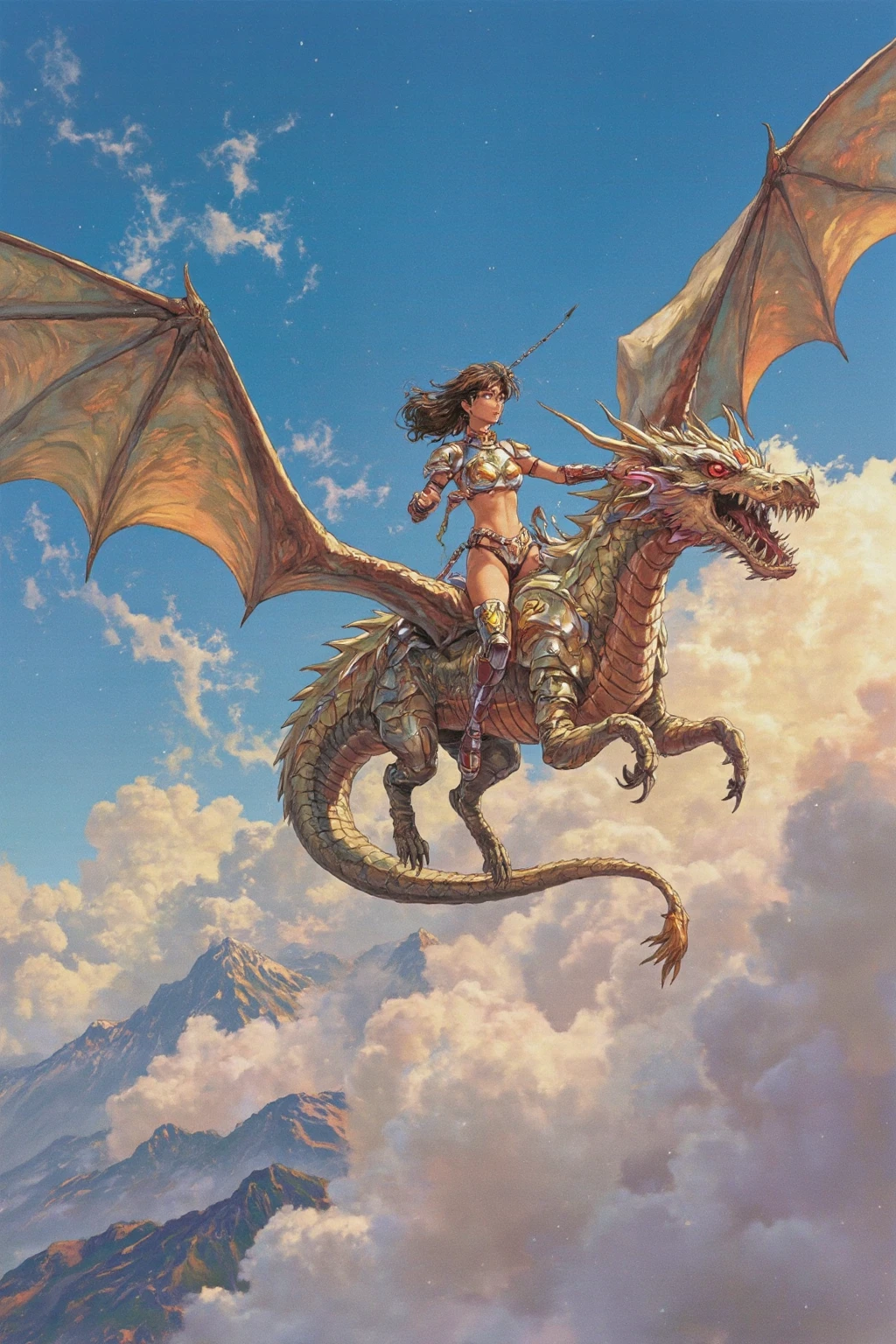 fantasy illustrations of by Elmore_Style_LX , Witches and warriors, sexy, skimpy, slutty, supermodel witch, adventure, cinematic, epic outdoor location, fantasy illustration, cinematic scene by forgotten realms, 1woman barbarian, skimpy armor, Huge breasts, bikini armor, sexy barbarian nude , with sword with a magic items, in the background epic winter sunset Fantasy masterpiece by Larry Elmore , dragonlance , <lora:Elmore_Style_LX-000010:0.7>