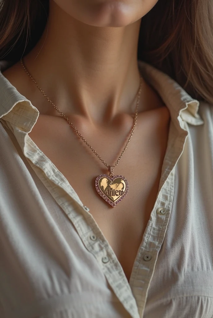 Gold Necklace having i ♥ Mam in typing way
