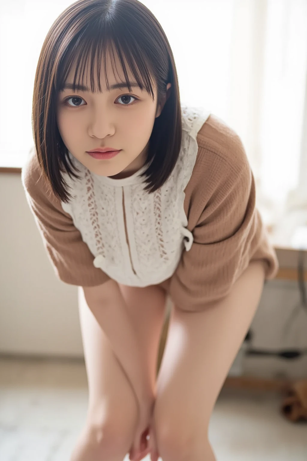 ((最high quality、8K、((masterpiece))、Portrait:1.3)), (ambient light:1.5), (bounce writing:1.8) ,H Photorealistic, sharp focus, high quality, HDTV, solo, Japanese, woman, (((((Beauty like an actress))))), live alone、Midsummer、High temperature、high humidity、(Lower school year:1.5)、(Poor life:1.2)、I can see the cleavage, 15 years old, lean and toned body:1.5, small breasts:1.5, (sloppy body:1.2)、wavy hair, wrinkles around the eyes, I don&#39;t have money to buy clothes、((((Completely naked:1.8))))、((naked people))、((show your pussy:1.5)), (cluttered background, messy room: 1.5)、woman用衣類が乱雑に散らかっている、(Old house in Japan:1.2), evening light、((((She wants to take off all her clothes、It&#39;s so hot I don&#39;t want to wear anything、naked people))))、(Lying on your back with your legs spread while look in front of you eyes), ((She wants to show me her pussy:1.5、I want you to see、It&#39;s her own will))、cleavage、spread your legs:1.5、vaginal opening、clitoris、anus、Lower school year、poor、Vile, (outdoor), bright background, sunset light 