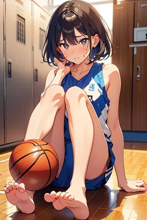 nsfw,
Poorly built, short girl in mini-basketball uniform
Twin-tail hair
Gymnasium with basketball goal