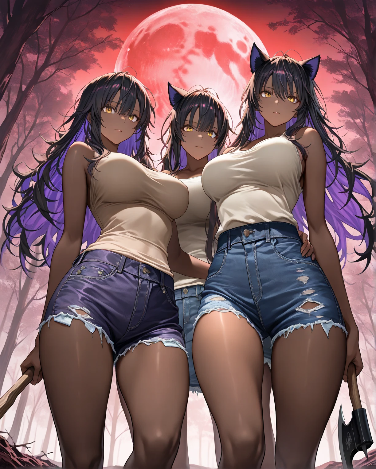 Foursome of high school girls standing side by side facing backwards、Long Black Hair、Colossal tits、cleavage of the breast、tits out、Park at night、a miniskirt、thighs thighs thighs thighs、Navy blue pleated skirt with panties visible、White shirt with short sleeves、ass ass、T back、sexy lingerie, furry, cute animal ears, erotic pose, teasing minx, alluring expression, vixen, visible genitalia underwear 
