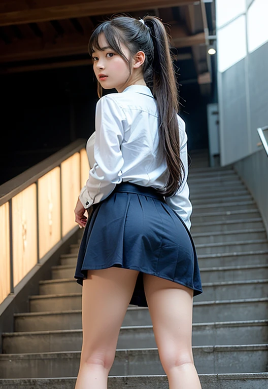 (A hyper-realistic), (illustratio), (hight resolution), (8K), (A highly detailed), (The best illustrationeautiful detailed eyes), (top-quality), (Very detailed), (masterpiece), campus,University, (Detailed face), (Solo, )1 schoolgirl, White wavy hair, Dichromatic eyes, large full breasts, appealing breasts,Long leg, Firm abs, Dynamic Posing,Skirt,a sailor suit,Ultra mini skirt,一人の女子University生,Make your underwear visible,Street,Looking back,Skirt blowing in the wind,Skirt with visible buttocks,Poses variadas,colorful skirts,sexy pantie,(((Skirt blown by the wind)))(((Skirt with visible buttocks))),sexy panties,panty focused,Sexy buttocks,big butts,glamour ass,ミスブンブンのような魅力的なbig butts,A slight smil,ブラジル人女性モデルのような魅力的なbig butts