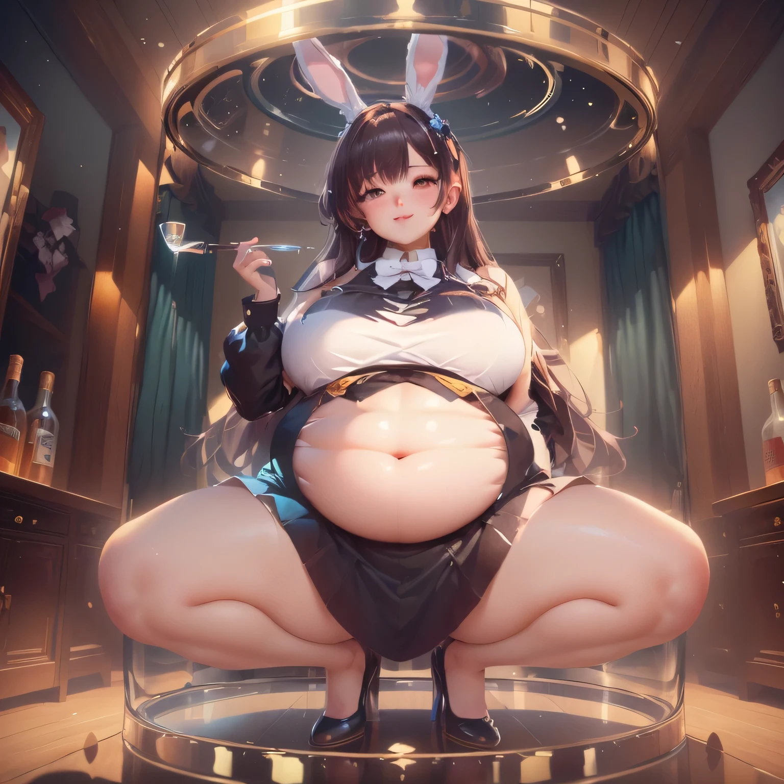 (detailed), (((chica SHEEP))), (((SHEEP))), big ass, (((black wavy hair))), ((mini skirt)), (((office worker suit))), (White skin)