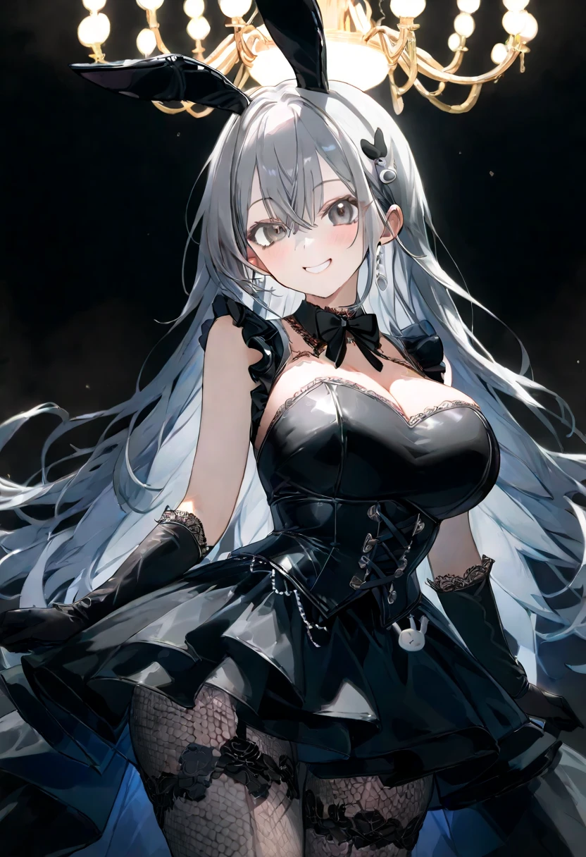 top-quality、Top image quality、masterpiece、girl with((Black Dress、silver leg arms、Shining red body line、sixteen years old、teen ager、cute little、Best Bust、big bast,Beautiful shining purple eyes、Breasts wide open, white hair、Black wings,Longhaire、A slender,Large valleys、belligerent movements,sharp claws、anchor chain、chain、chains、Laugh、Niō Standing)),hiquality、Beautiful Art、Background with((kosmos)))、Depth((cinnabar)),masutepiece、depth of fields,Cinematic style